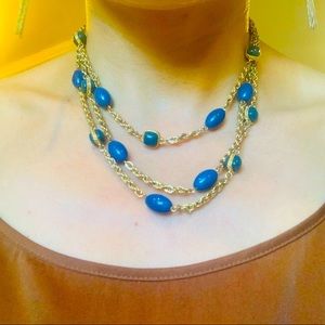 Vintage Monet blue beads gold chain necklace